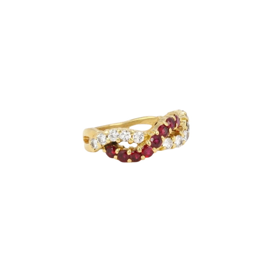 Bague vintage torsadée en or, diamants et rubis - Castafiore