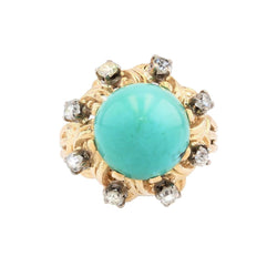 Bague vintage turquoise pain de sucre et diamants - Castafiore
