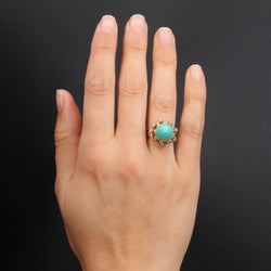 Bague vintage turquoise pain de sucre et diamants - Castafiore