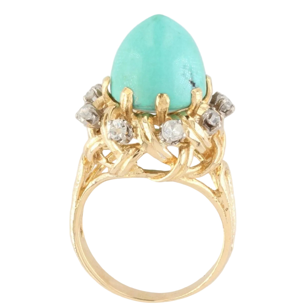 Bague vintage turquoise pain de sucre et diamants - Castafiore