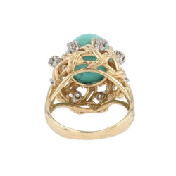 Bague vintage turquoise pain de sucre et diamants - Castafiore