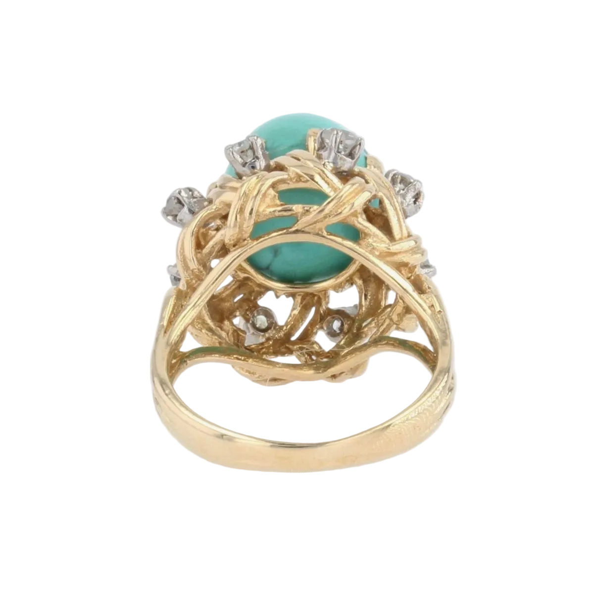 Bague vintage turquoise pain de sucre et diamants - Castafiore