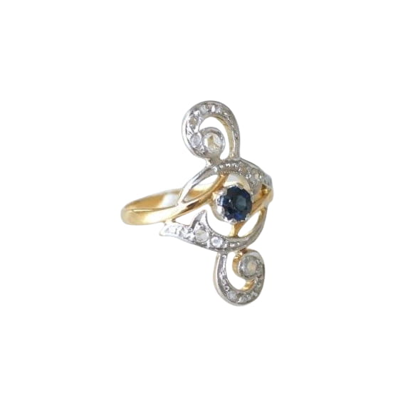 Bague Volutes Diamants et Saphir - Castafiore