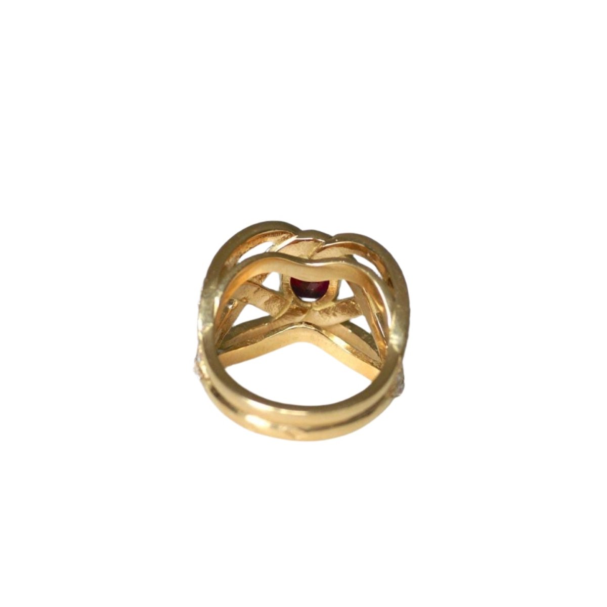 Bague Volutes Rubis et Diamants sur Or Jaune - Castafiore