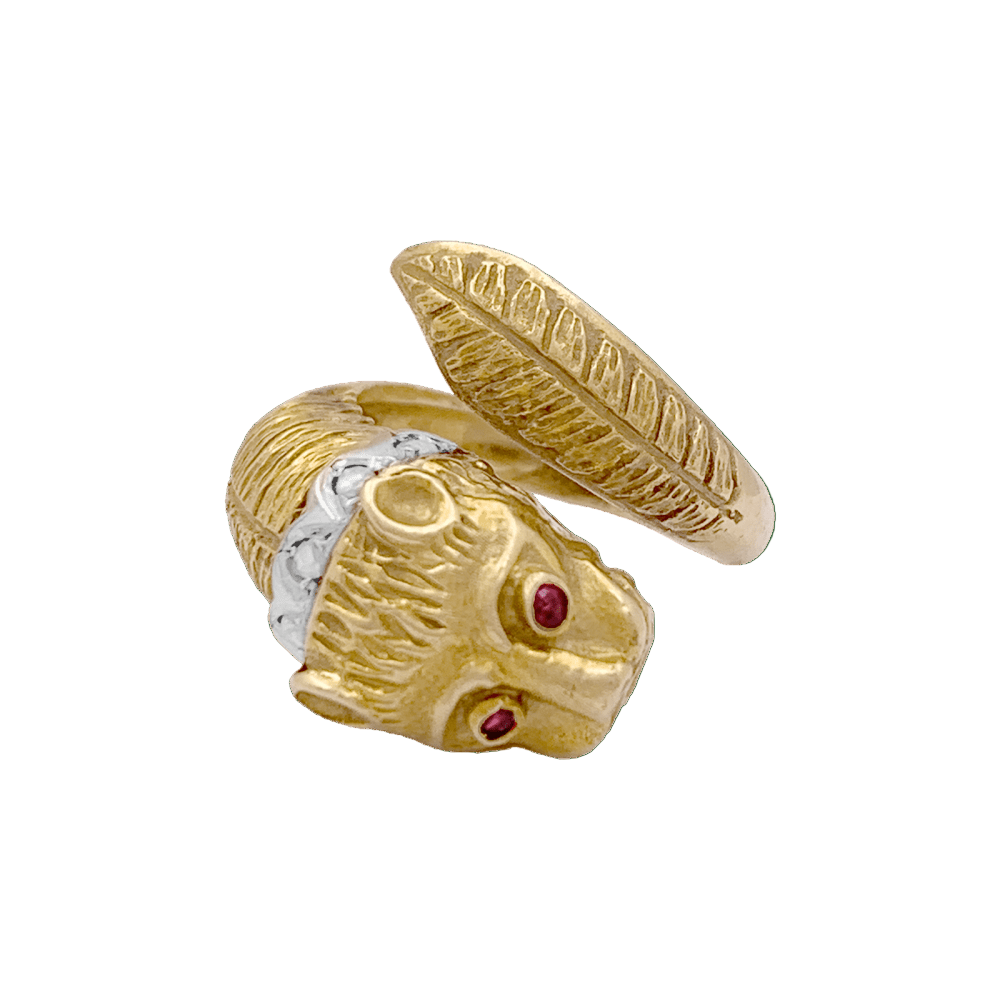 Bague ZOLOTAS en or jaune, or blanc, rubis et diamants - Castafiore
