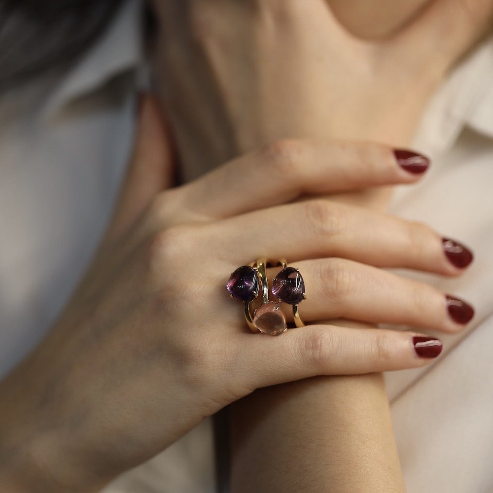 Bagues Bulgari en or jaune 18K avec améthystes et quartz rose – Taille 57 - Castafiore