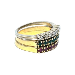 Bagues en or jaune, émeraudes, rubis et diamants - Castafiore