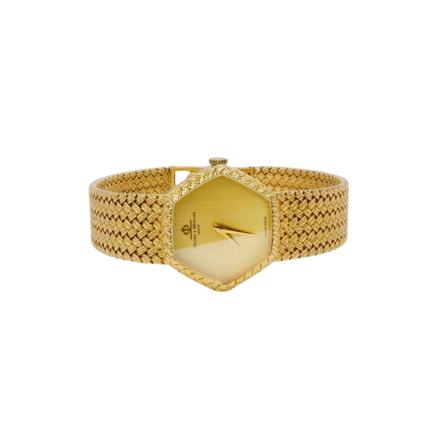 BAUME & MERCIER Montre vintage or jaune maille tressée - Castafiore