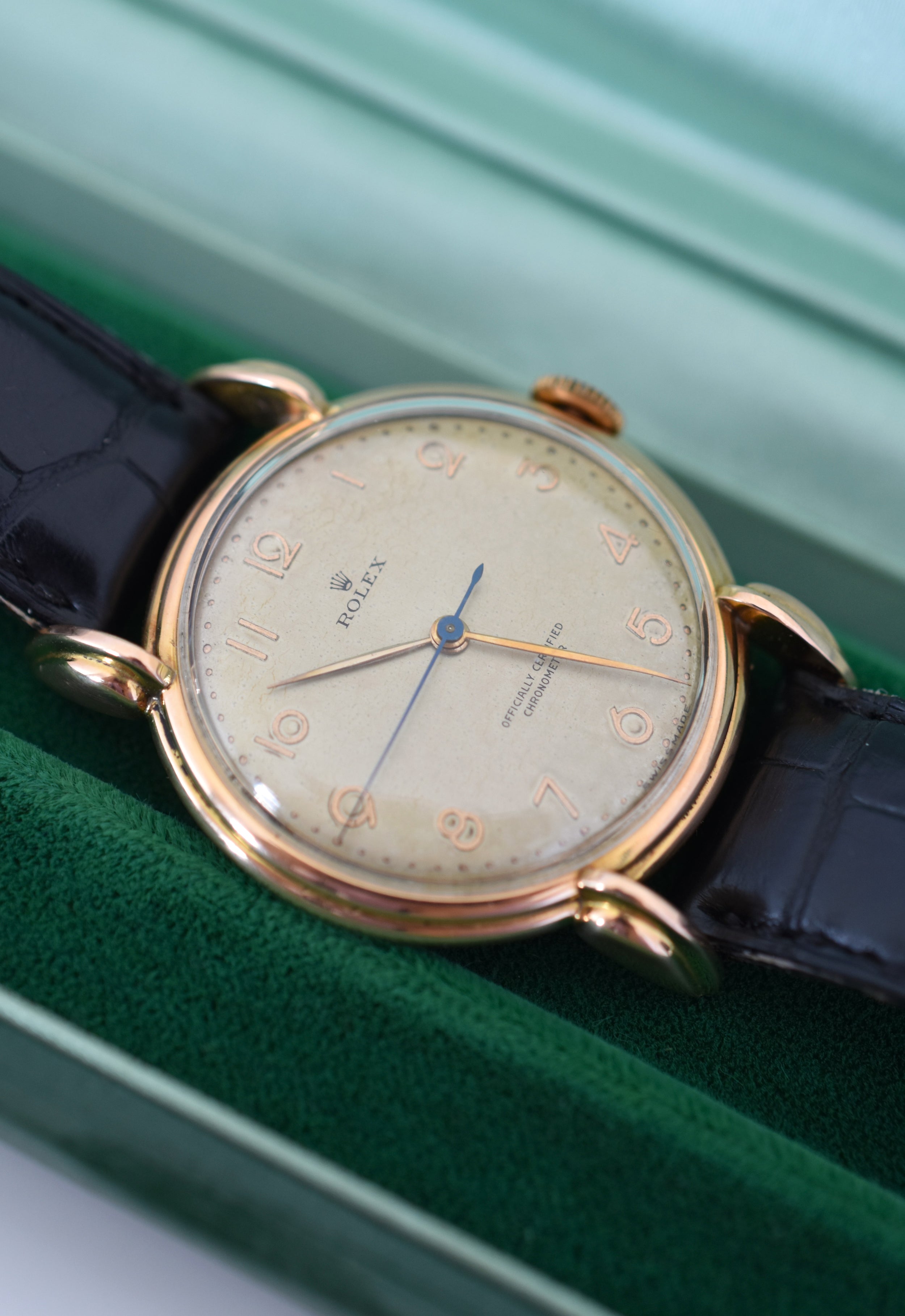 Montre ROLEX "Chronomètre" en or rose, acier et cuir