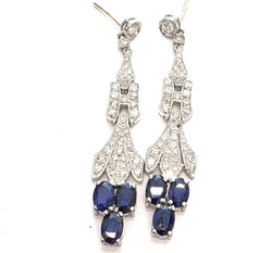 Boucles d'oreilles Pendantes en platine, saphirs et diamants