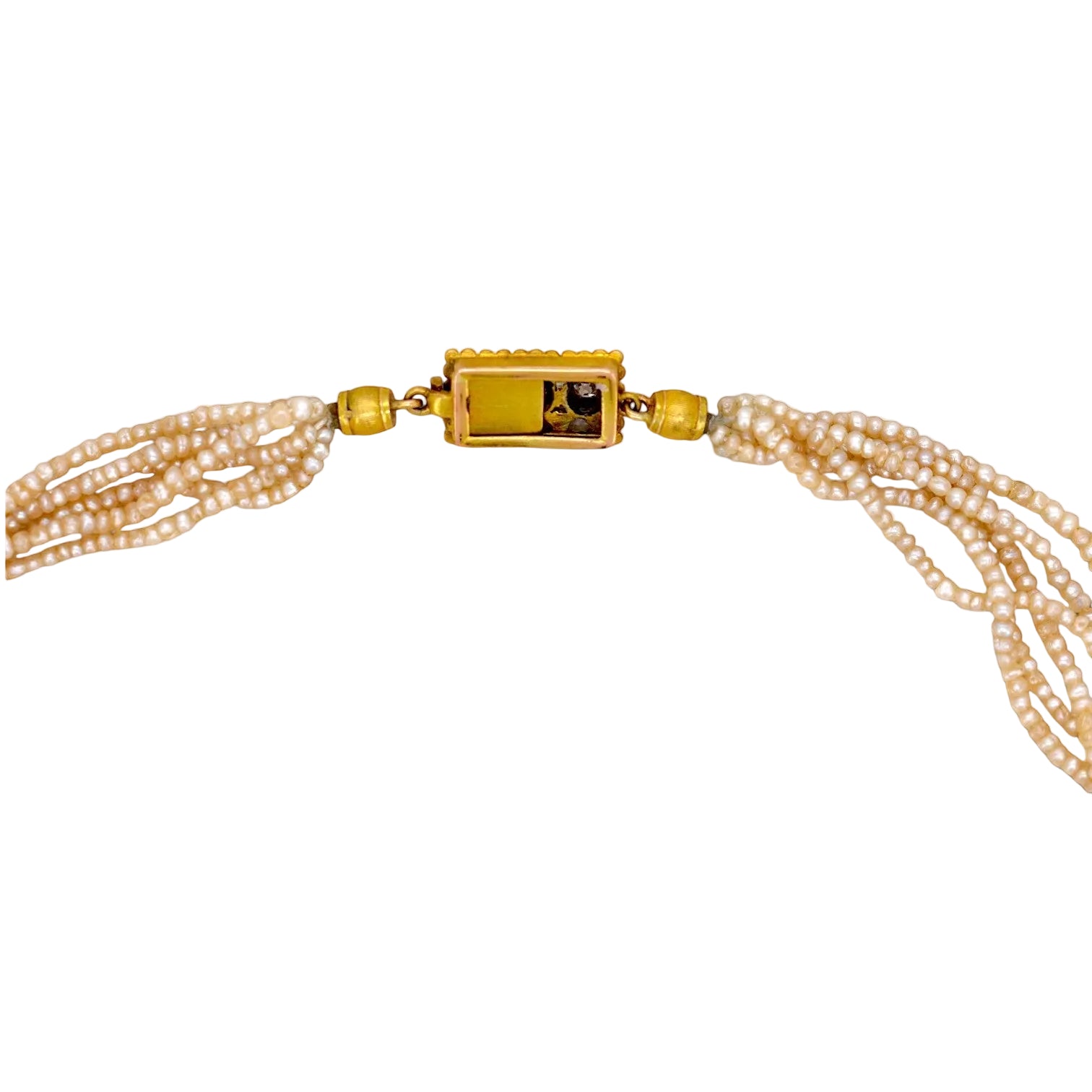 Collier Ras de Cou en or jaune, perles et diamants