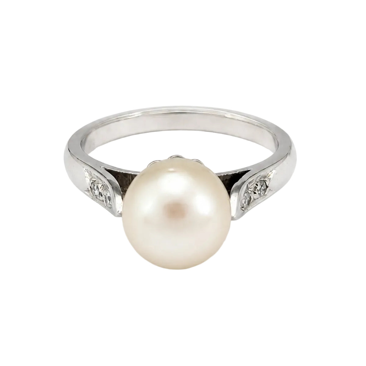 Bague Solitaire en or blanc, perle et diamants