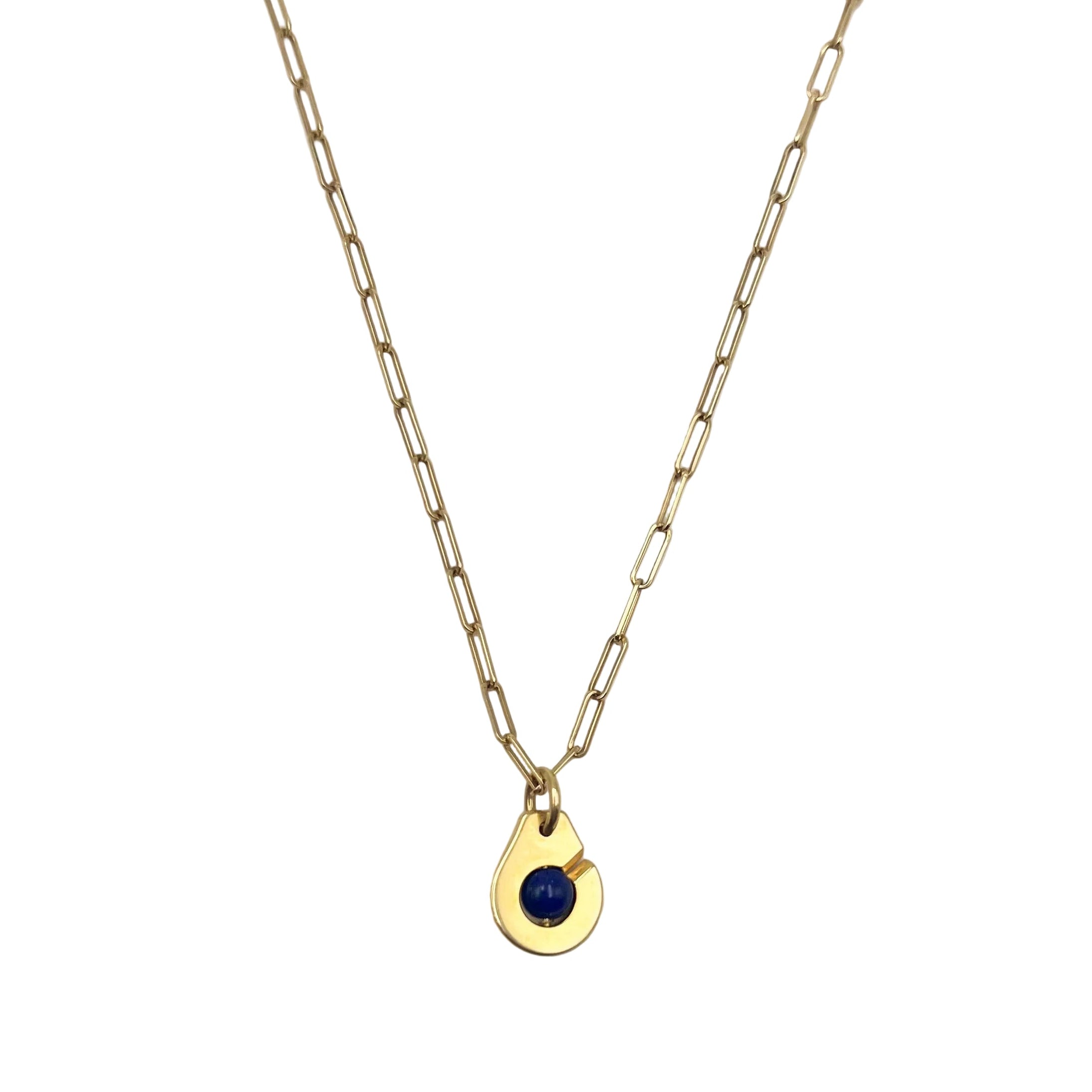 Collier Pendentif DINH VAN "Menottes R10" en or jaune et lapis lazuli