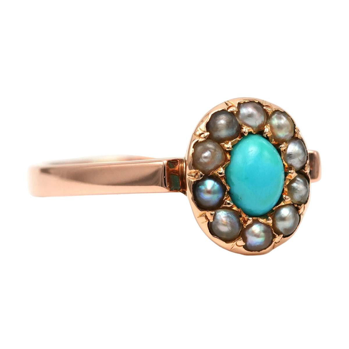 Bague Entourage en or jaune, perles et turquoise
