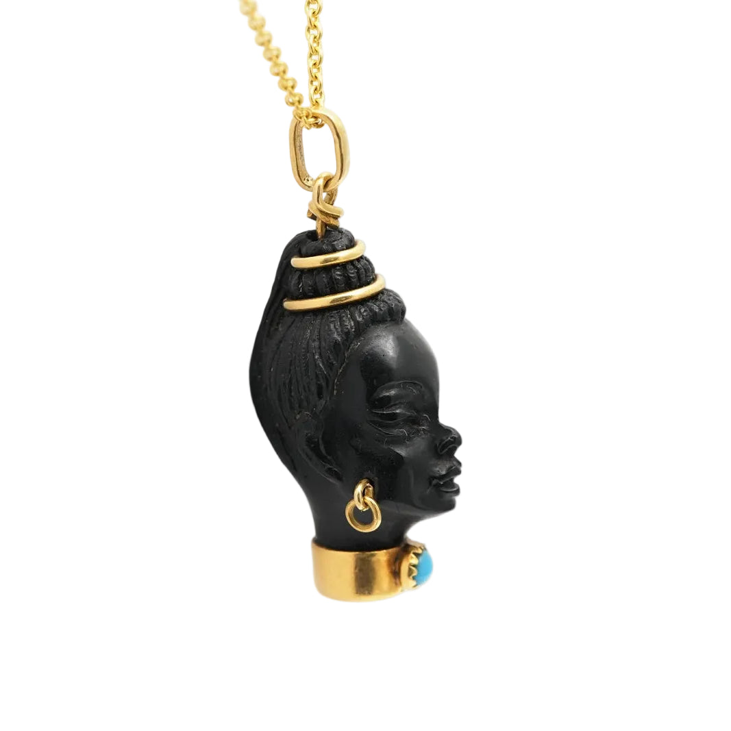 Pendentif en or jaune, ébène et turquoise