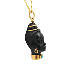 Pendentif en or jaune, ébène et turquoise