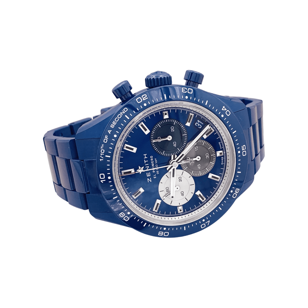 Montre Zenith, "Chronomaster Sport 160th Anniversary Edition", céramique bleue.
