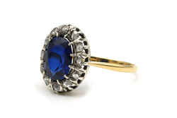 Bague Entourage en or jaune, argent, saphir et diamants