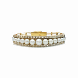 Bracelet Jonc en or jaune, perles et diamants