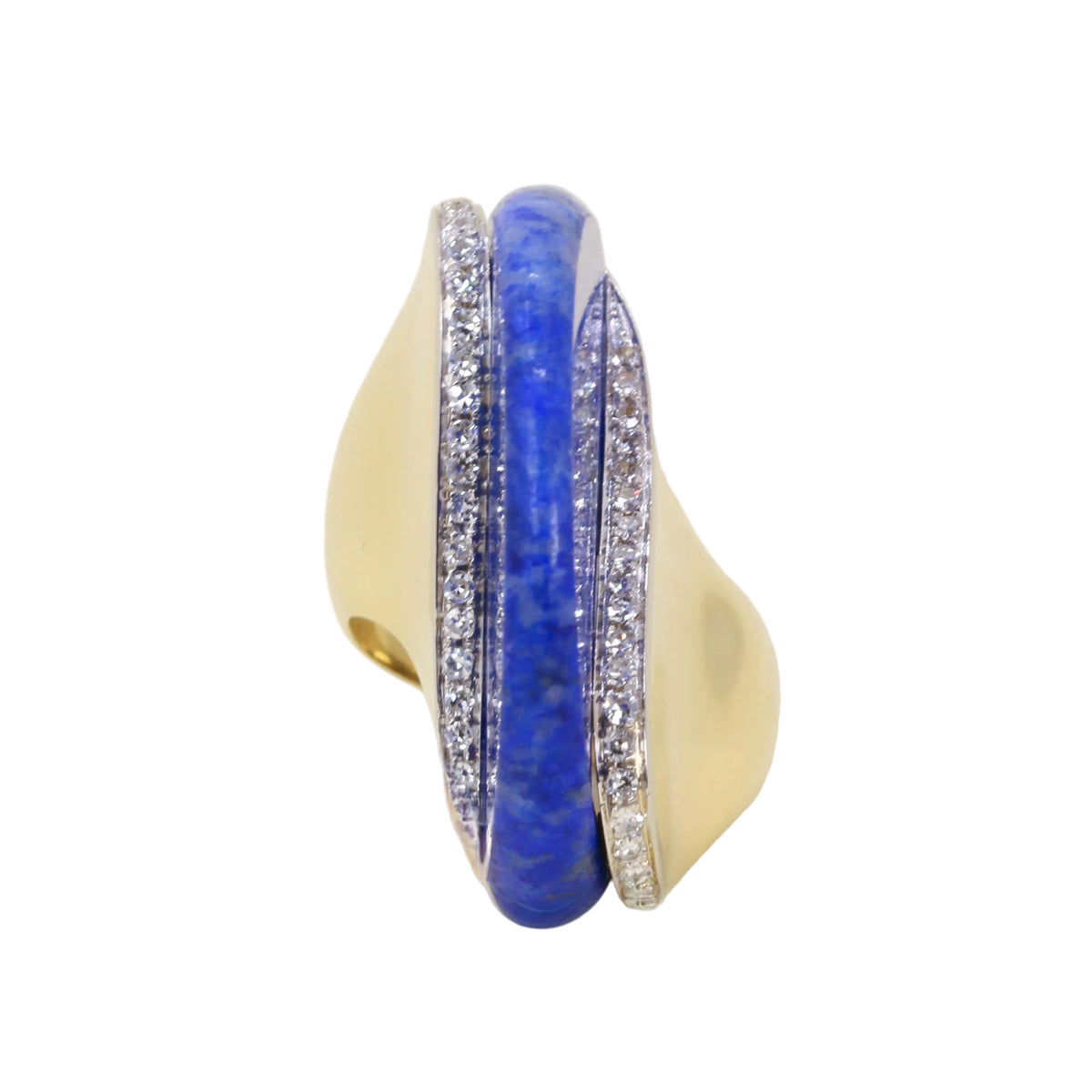 Bague Cocktail en or jaune, lapis-lazuli et diamants