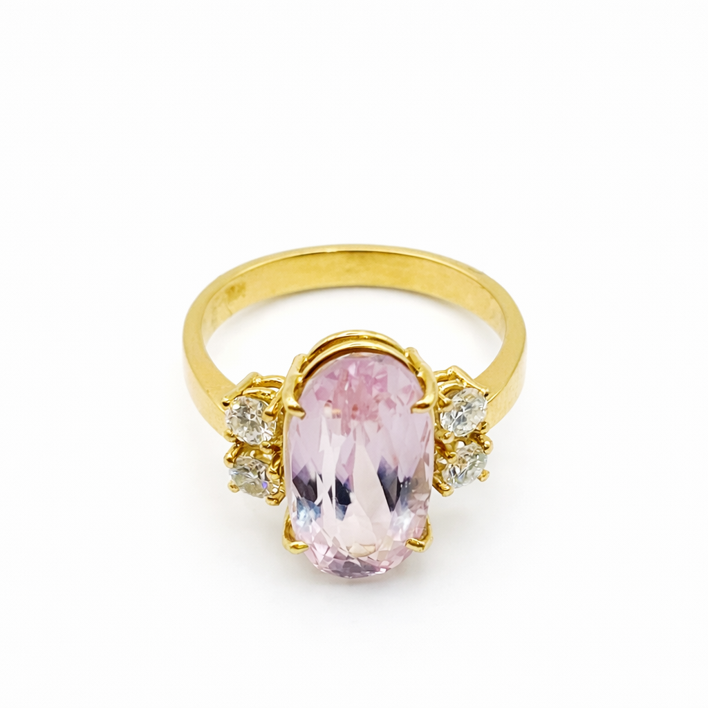 Bague Trilogie en or jaune, kunzite et diamants