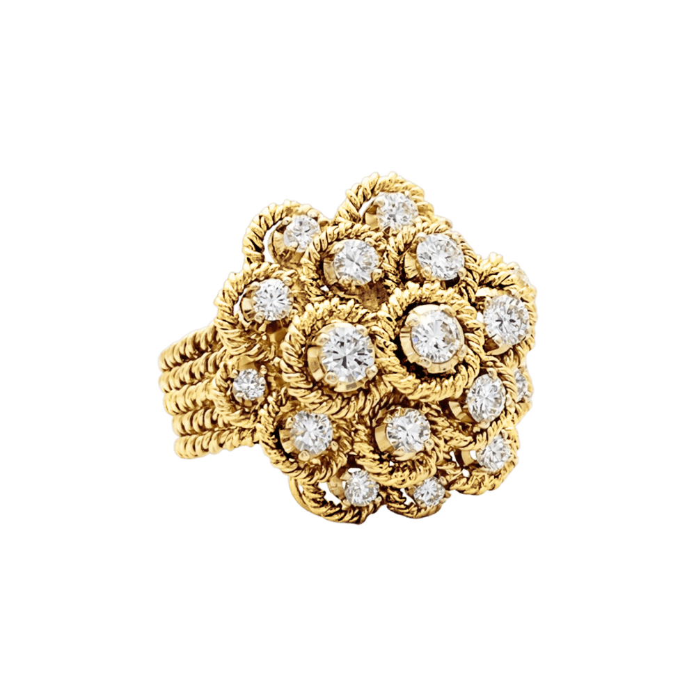 Bague fleur vintage, fils d'or jaune et diamants.