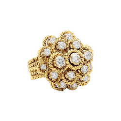 Bague fleur vintage, fils d'or jaune et diamants.