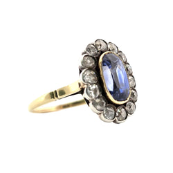 Bague Entourage en or jaune, argent, saphir et diamants