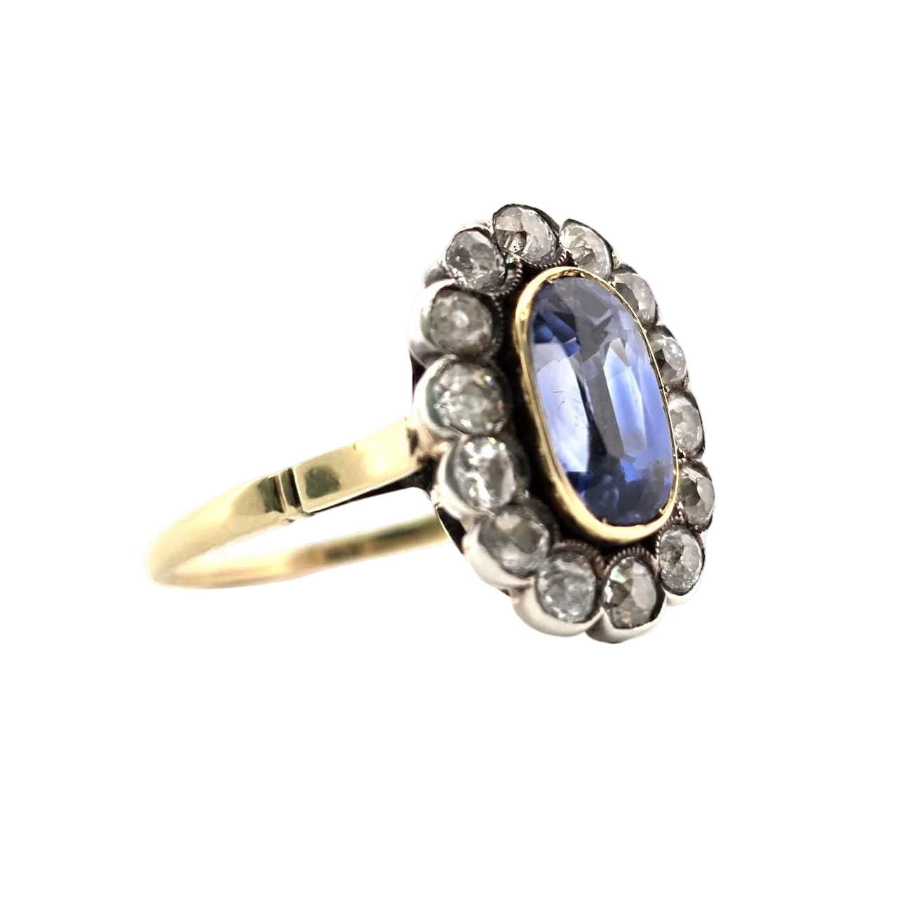 Bague Entourage en or jaune, argent, saphir et diamants