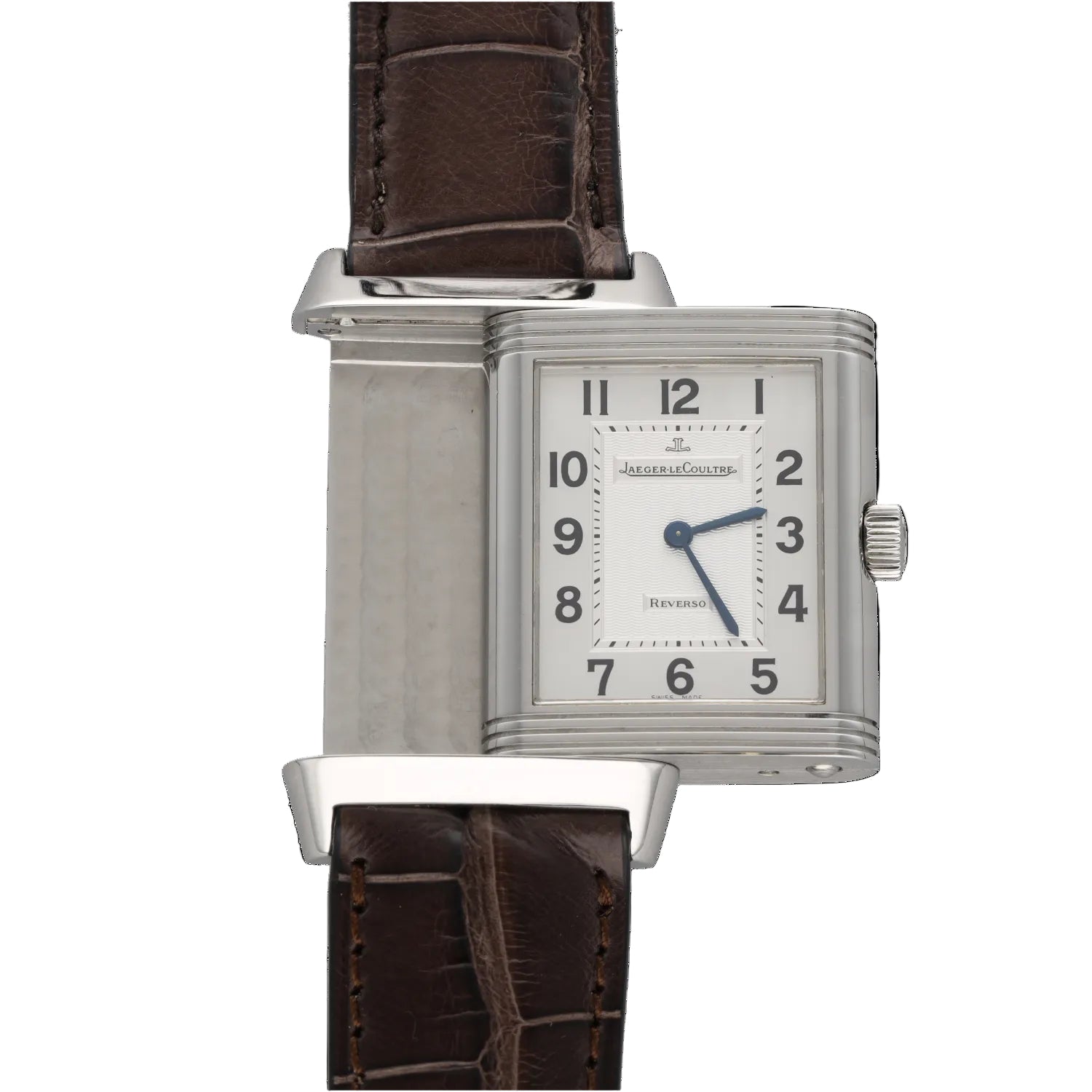 Montre JAEGER-LECOULTRE "Reverso" GM en acier et cuir