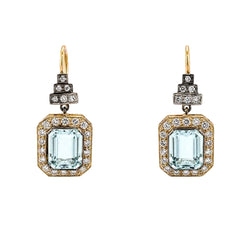 Boucles d'oreilles Pendantes en or jaune, argent, aigues-marines et diamants