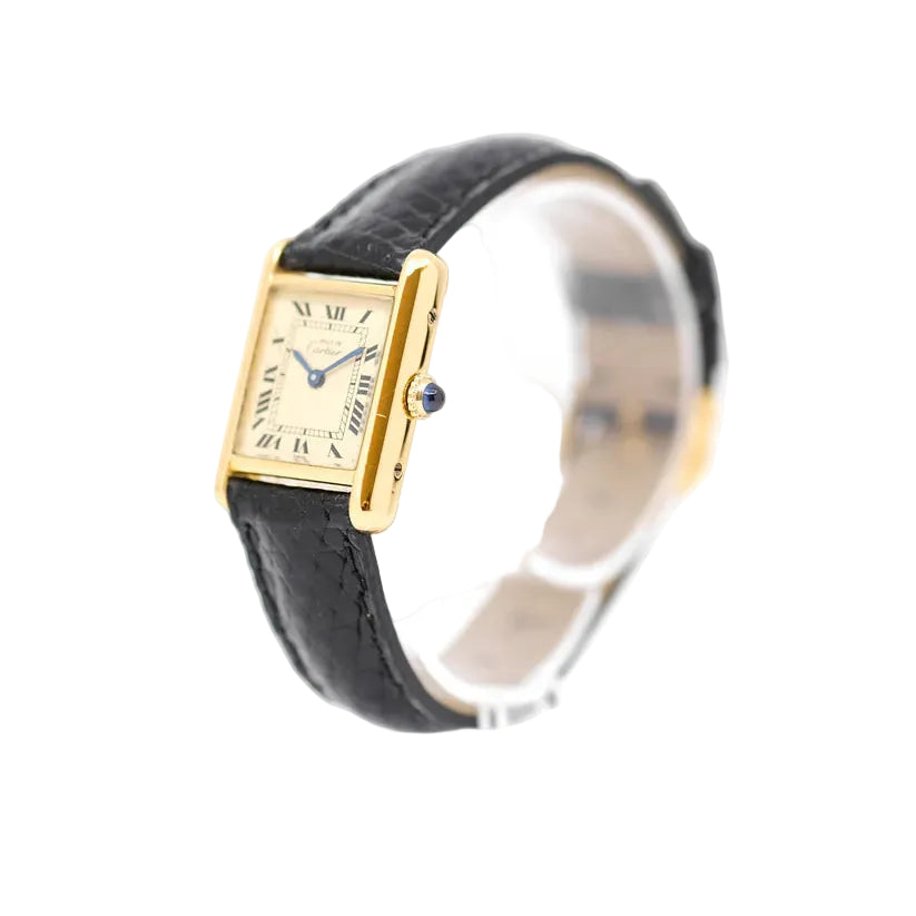 Montre CARTIER Tank Must PM en vermeil et cuir