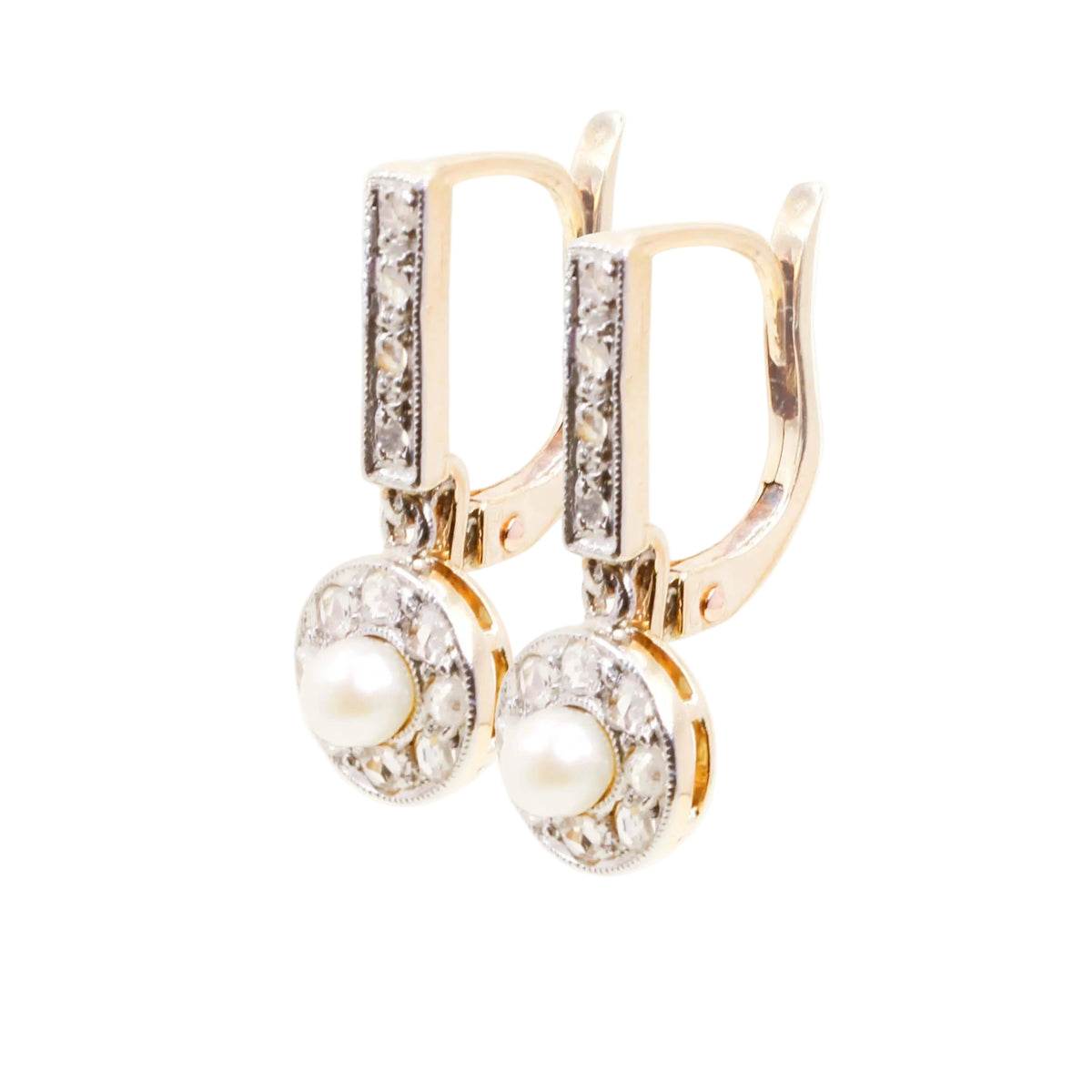 Boucles d'oreilles Dormeuses en or jaune, perles et diamants
