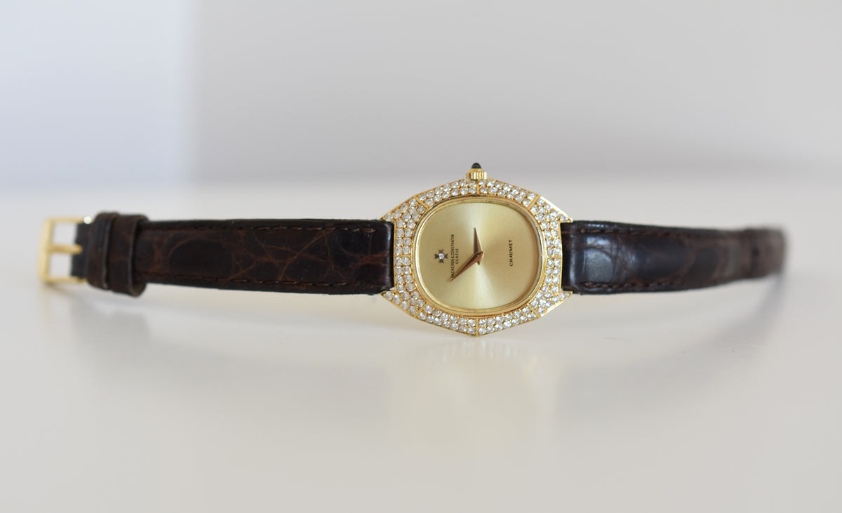 Montre VACHERON CONSTANTIN POUR CHAUMET en or jaune, cuir et diamants