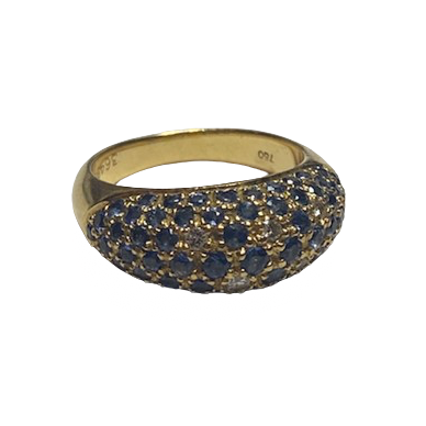 Bague Jonc POIRAY en or jaune, saphirs et diamants