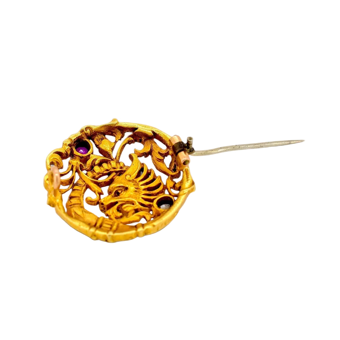Broche Épingle en or jaune, rubis et diamant