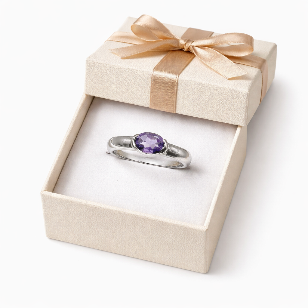 Bague Solitaire en or blanc et améthyste