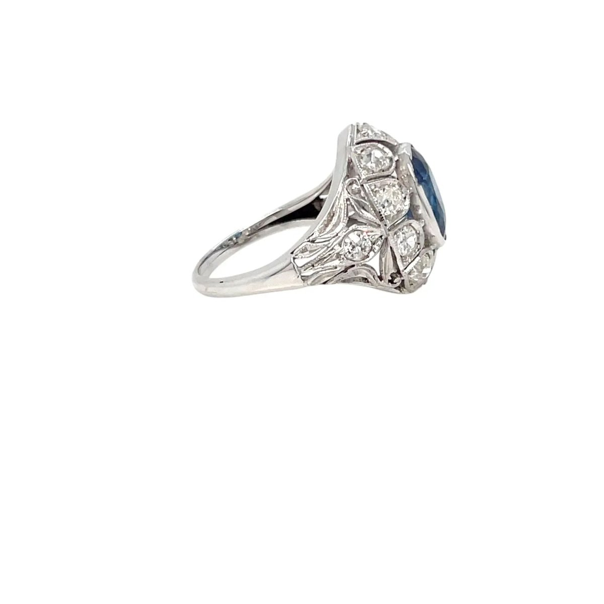 Belle Époque Certified 2.44 Carat Unheated Sapphire Diamond Gold Ring - Castafiore