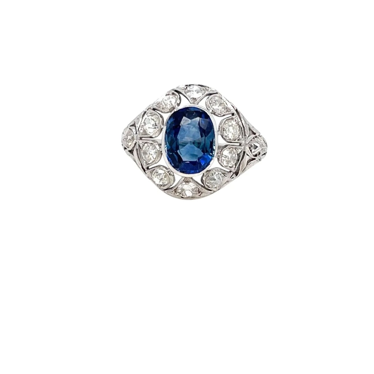 Belle Époque Certified 2.44 Carat Unheated Sapphire Diamond Gold Ring - Castafiore