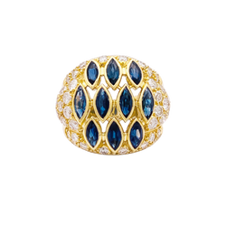 Bague vintage en or jaune, saphirs et diamants.