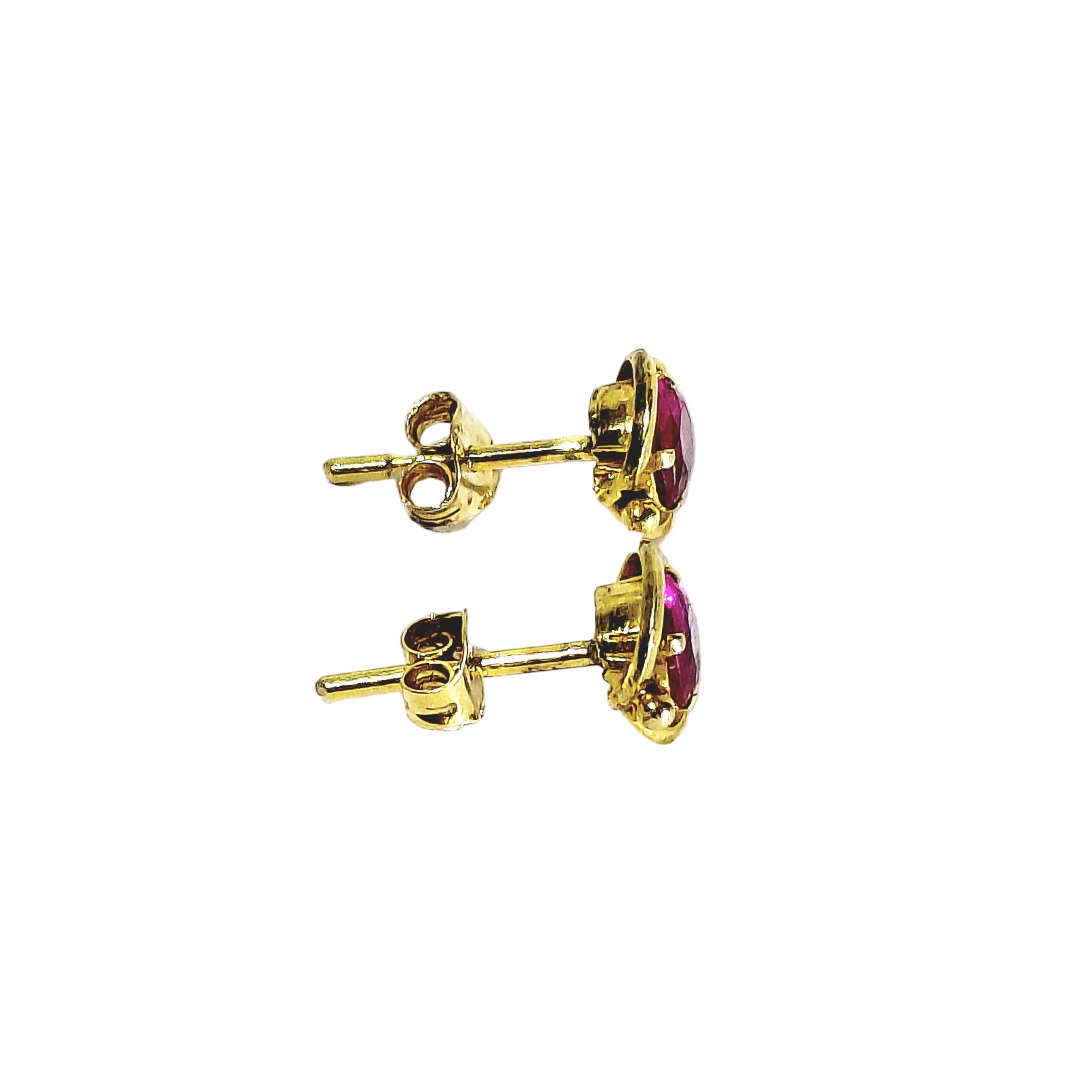 Boucles d'oreilles Puces en or jaune et rubis