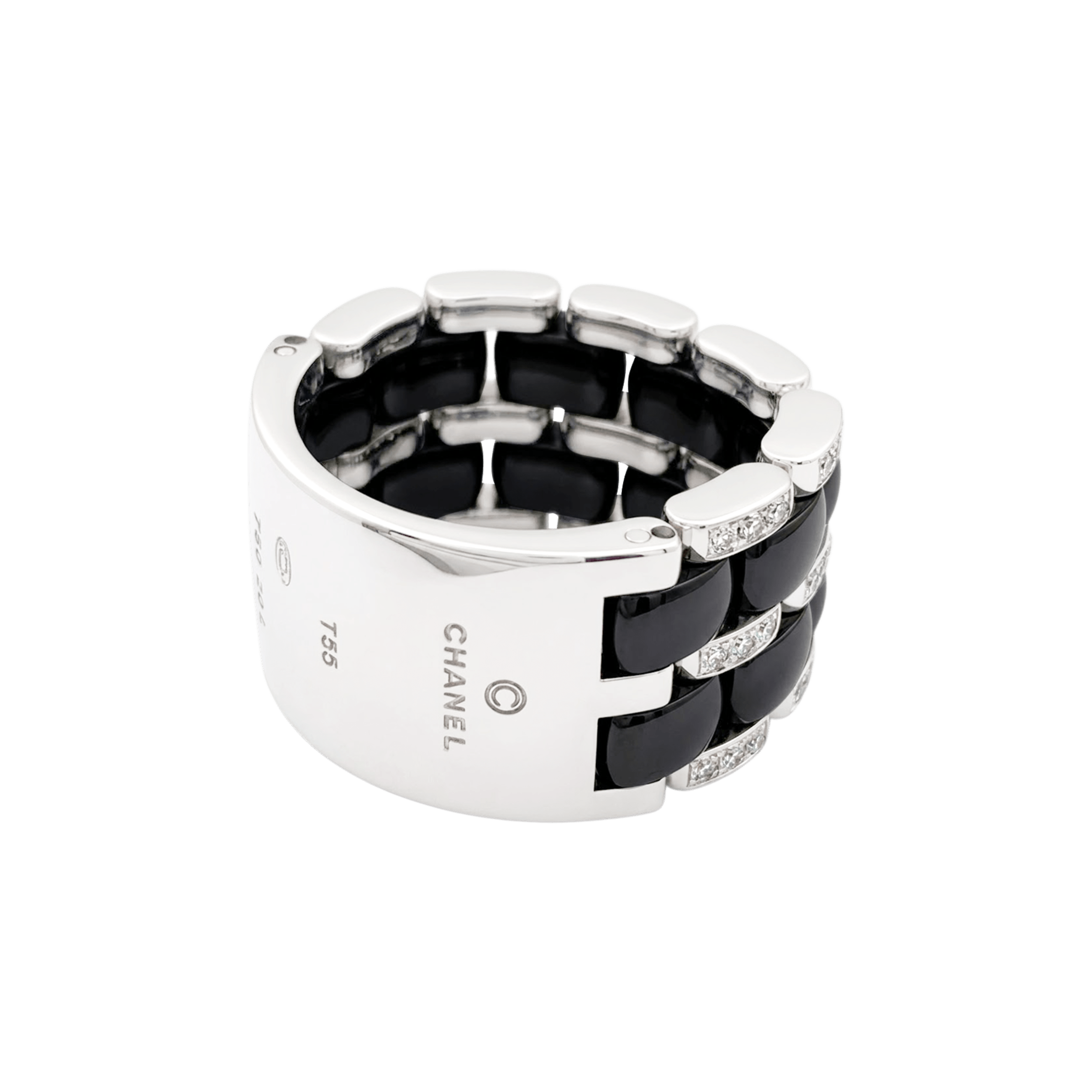 Bague Chanel, "Ultra" en or blanc, céramique noire et diamants.
