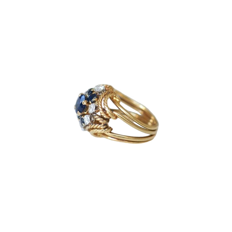 Boucheron Bague Cocktail Saphir Diamant Or Jaune - Castafiore
