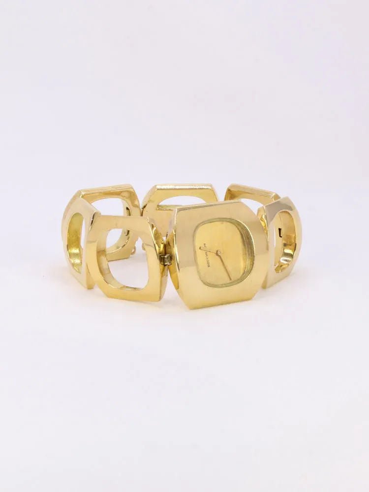 BOUCHERON Montre vintage or jaune maillons carrés arrondis - Castafiore