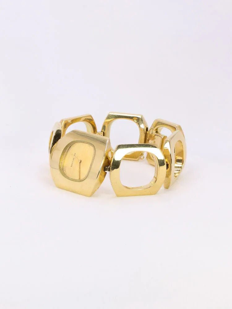 BOUCHERON Montre vintage or jaune maillons carrés arrondis - Castafiore