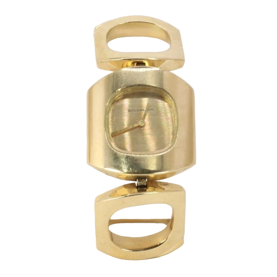 BOUCHERON Montre vintage or jaune maillons carrés arrondis - Castafiore