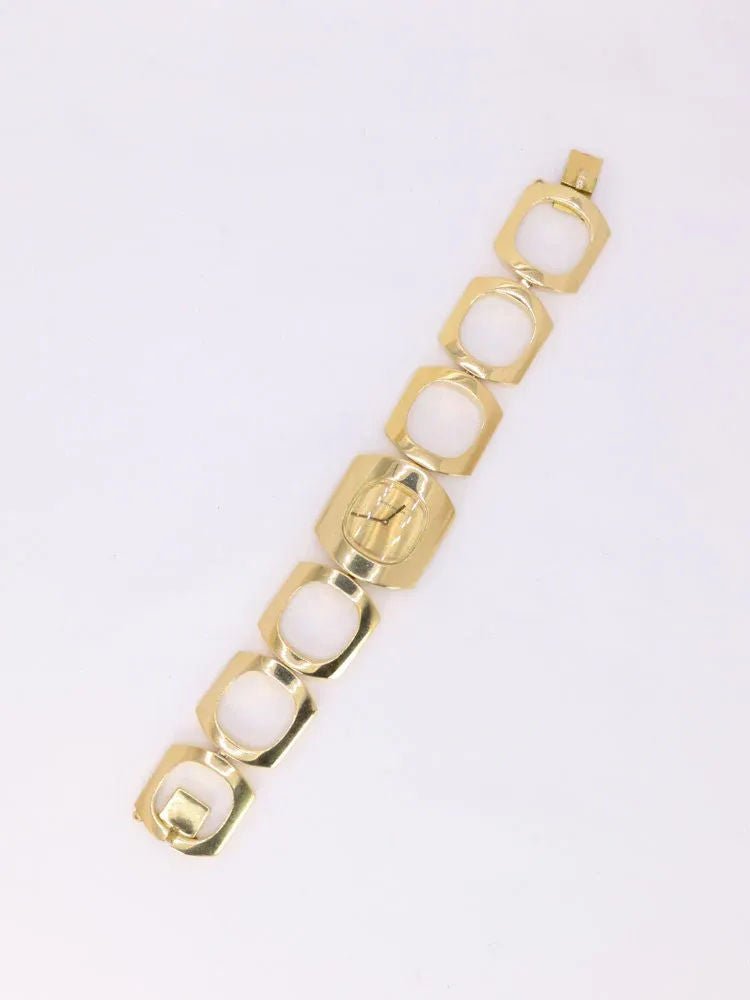 BOUCHERON Montre vintage or jaune maillons carrés arrondis - Castafiore