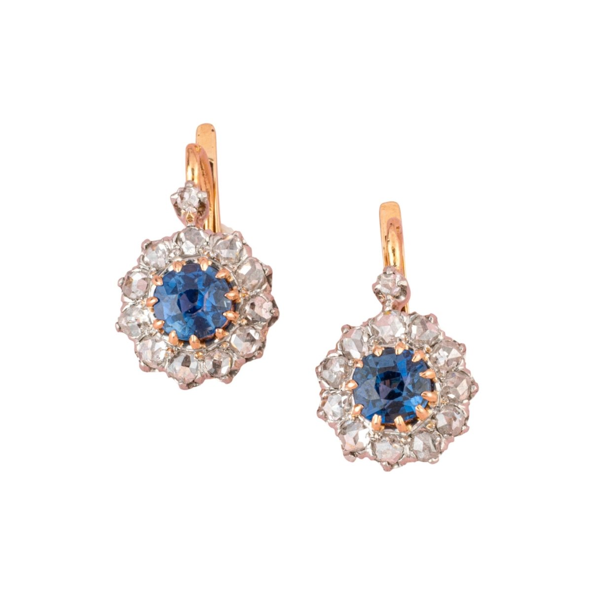 Boucle d'oreilles Dormeuses en or rose, platine, saphir et diamants - Castafiore
