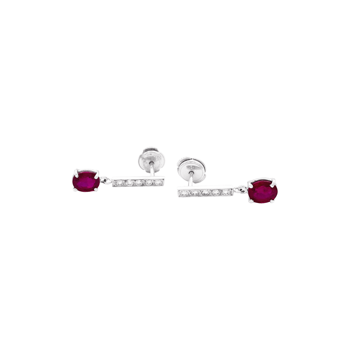 Boucles d'oreille or blanc, diamants et rubis. - Castafiore