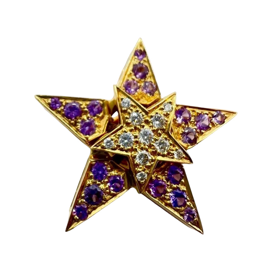 Boucles d'oreilles 2 en 1 en or jaune diamants et saphirs - Castafiore